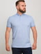 Базова блакитна футболка-поло з візерунком на комірі | 6728308