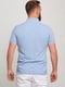 Фактурная голубая футболка-поло с контрастными узкими полосками | 6728326 | фото 2