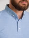 Фактурная голубая футболка-поло с контрастными узкими полосками | 6728326 | фото 3