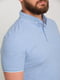 Фактурная голубая футболка-поло с контрастными узкими полосками | 6728326 | фото 4