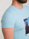 Бавовняна футболка небесного кольору з принтом | 6728341 | фото 4