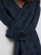 Синий шерстяной шарф с узором и бахромой | 6728712 | фото 2