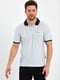 Біла футболка-поло в принт з контрастним коміром та логотипом бренду | 6728931 | фото 3