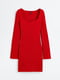 Красное платье с ребристого трикотажа с длинным рукавом | 6735587