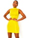 Облегающее платье-мини с высоким воротником кислотно-желтого цвета (уценка) | 6735609