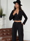 Чорний комплект із костюмної тканини: укорочений двобортний жакет та штани | 6735907 | фото 2