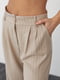 Широкие кофейные брюки в полоску из костюмной ткани | 6736084 | фото 4