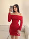 Платье облегающее с открытыми плечами красное | 6736412 | фото 2