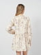 Коротка сукня кремового кольору в квітковий принт з пишними рукавами | 6684777 | фото 2