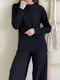 Чорний костюм з широкими штанами у рубчик і джемпером | 6737708 | фото 4