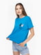 Синя бавовняна футболка з принтом | 6740412