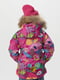 Зимова куртка малинового кольору з принтом і хутряним оздобленням | 6746084 | фото 4