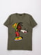 Бавовняна футболка кольору хакі з принтом | 6740820 | фото 6