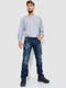 Синие прямые джинсы с потертостями | 6759275 | фото 2