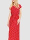 Красное платье длины миди в цветочный принт | 6759488 | фото 2