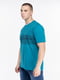 Бавовняна футболка бірюзового кольору з смужками | 6750020 | фото 3