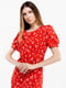 Червона сукня А-силуету в квітковий принт з коротким рукавом на манжеті | 6749171 | фото 2
