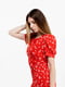 Червона сукня А-силуету в квітковий принт з коротким рукавом на манжеті | 6749171 | фото 3