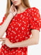 Червона сукня А-силуету в квітковий принт з коротким рукавом на манжеті | 6749171 | фото 4