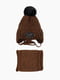 Набір коричневий: шапка на зав’язках та шарф-снуд | 6758247