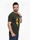 Бавовняна футболка кольору хакі з принтом | 6758328 | фото 3