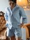 Блакитна піжама із вафельної тканини: сорочка та шорти | 6768303 | фото 2
