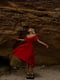 Муслінова червона сукня-міді зі шнурівкою на спинці | 6768426 | фото 4