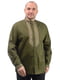 Котонова сорочка кольору хакі з орнаментованою вишивкою  | 6770142 | фото 2