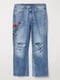 Укорочені джинси з вишивкою та рваностями | 5990333