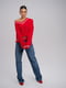 Пуловер червоного кольору з білим кантом | 6775252 | фото 4