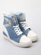 Блакитні черевики на шнурівці, декоровані стразами | 6776015