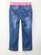 Блакитні джинси з рожевим поясом та малюнком зі страз | 6776064 | фото 2