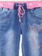 Блакитні джинси з рожевим поясом та малюнком зі страз | 6776064 | фото 3