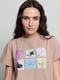 Бавовняна бежева футболка з яскравим принтом | 6777941 | фото 2