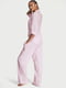 Розовая пижама в полоску: рубашка и штаны | 6775585 | фото 2
