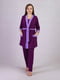 Фіолетова бавовняна піжама: футболка, штани і халат на поясі | 6780147 | фото 2