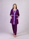 Фіолетова бавовняна піжама: футболка, штани і халат на поясі | 6780147 | фото 3