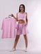 Рожевий трикотажний комплект: топ, футболка і шорти | 6780511