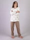Махрова піжама: джемпер молочного кольору з принтом і бежеві штани | 6780626