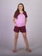 Рожево-бордова бавовняна піжама: футболка і шорти | 6780660 | фото 2