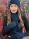 Комплект «Камелия» цвета джинс: шапка, шарф и рукавицы | 6774793