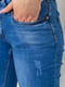 Синие джинсы заниженной посадки с потертостями | 6781863 | фото 5