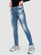 Синие джинсы стандартной посадки с потертостями | 6781867 | фото 3