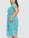 Бирюзовое платье А-силуэта в цветочны принт с поясом | 6781968 | фото 3