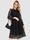 Черное ажурное платье А-силуэта с завязкой и оборками на лифе | 6782059