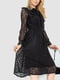 Чорна ажурна сукня А-силуету з зав'язкою та волани на ліфі | 6782059 | фото 3