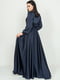 Темно-синя шовкова сукня зі спідницею у складку | 6782170 | фото 2