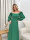 Зелена принтована сукня-міді А-силуету з об’ємними рукавами | 6789055 | фото 3