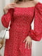 Червона принтована сукня-міді А-силуету з об’ємними рукавами | 6789056 | фото 4
