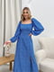 Синя принтована сукня-міді А-силуету з об’ємними рукавами | 6789057 | фото 3